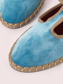 CUCCOO DOLLMOD 女士海军蓝优雅丝绒经典舒适T字带玛丽珍平底鞋 - 水藍色 - 查看 8