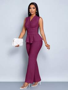 SOLERSUN Elegant Workwear Waist-Cinching Suit - Purple - View 8