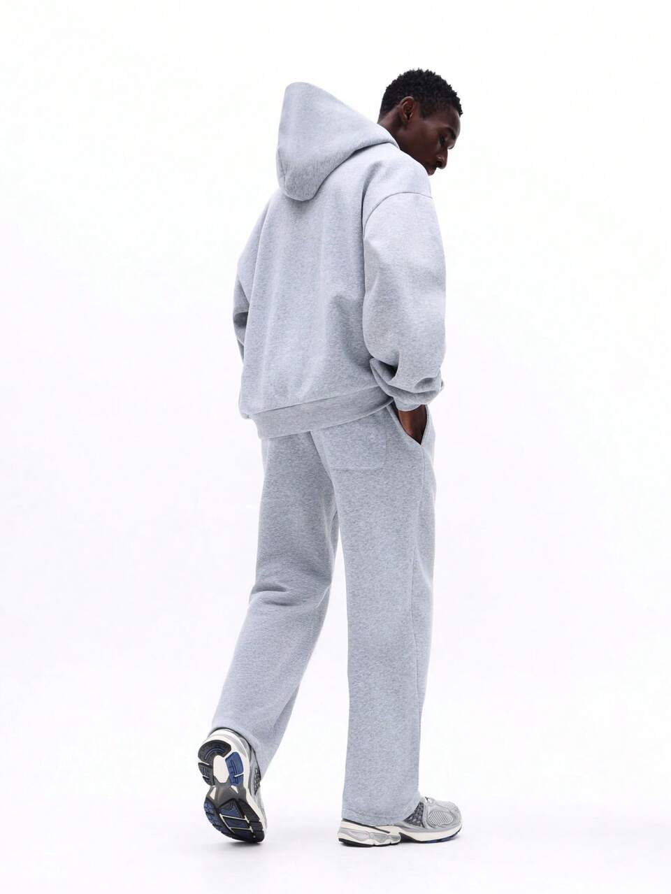 SUMWON Heathered Light Grey Pullover Hoodie And Cuffed Jogger Co-Ord Set With Drawstring Details