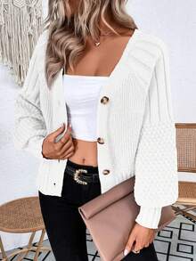 EMERY ROSE Women's Casual Solid Color Button Front Raglan Sleeve Cardigan, Autumn/Winter White Sweater Cardigan Knit Cardigan Button Up Cardigan Oversized Cardigan Summer Cardigan - White - View 5