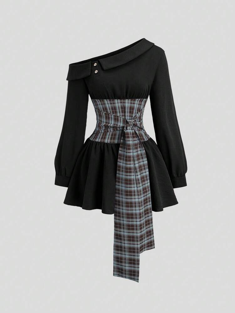 lace up tartan asymmetrical dress Womens Vintage Gothic Dresses Casual Off Shoulder Long Sleeve Lace Up  Tartan Plaid Print Asymmetrical Hem Mini Dress Red at Amazon Women's  Clothing store