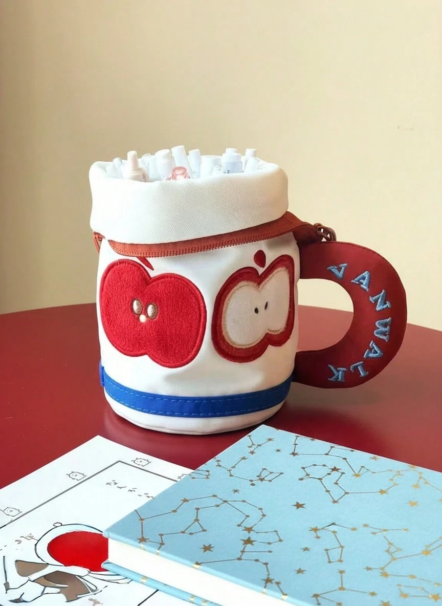 Joivida Minimalist Apple Pencil Case - Large-Capacity School And Office Organizer With A Cute Red Apple Pattern, Compatible With Pens, Pencils, And Markers - A Desktop Decoration For Students And Teachers, Worthy Stationery Storage, Fun Design, And Side Mesh Pockets.