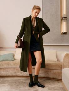 MOTF PREMIUM WOOL BLEND SOLID PEAK COLLAR BELTED OVERCOAT, AUTUMN/WINTER - Army Green - View 9