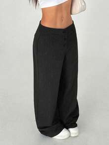 Flirla Petite 女式超低腰休闲有机棉直筒裤 - 黑色 - 查看 3