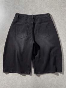 ROMWE MEN Street Life Men's Casual Washed Curved Denim Shorts - Black - View 2