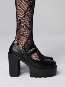 ROMWE 女士时尚优雅百搭厚底高跟鞋 - 黑色 - 查看 4