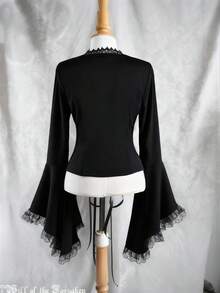 Sunspun Blusa de manga larga con cintura ceñida, dobladillo asimétrico y detalles de encaje en contraste de color para mujer de talla grande - Multicolor - Ver 2