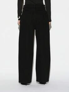 KIZN 高腰阔腿帕拉佐牛仔裤，饰以银色方形铆钉，适合晚宴场合。 - 黑色 - 查看 2