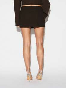 KIZN Business Professional Mini Skirt With Side Pockets And Seam Detail For Office Wear Fall Winter - Coffee Brown - View 2