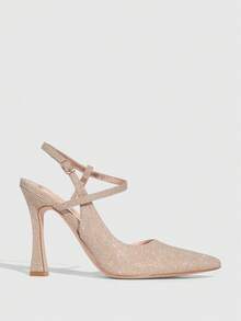 CUCCOO SZL Giày cao gót mũi nhọn lấp lánh thời trang thanh lịch dành cho nữ - Rượu sâm banh - Xem 4