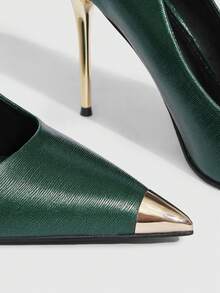 CUCCOO SZL Tacones altos de moda de punta fina y color contrastante, versátiles para uso diario - Verde Oliva - Ver 10