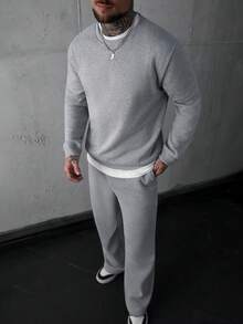 SLATEMANN 秋季宽松男士纯色圆领运动衫 - 淺灰色 - 查看 4