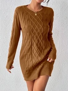Rafferiza Gaun Sweater Rajut Model Twist untuk Wanita, Cocok Sebagai Pakaian Tahun Baru - Coffee Brown - View 3