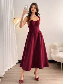 SHEIN Tall Váy dạ hội thanh lịch cổ điển dành cho nữ có túi, váy dự tiệc trà thường ngày, lễ hội, tiệc tùng, kỳ nghỉ hè, váy dạ hội, váy dự tiệc sinh nhật, khách dự tiệc cưới - Đỏ - Xem 9