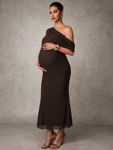 MaterniChic 优雅纯色单肩孕妇派对连衣裙
