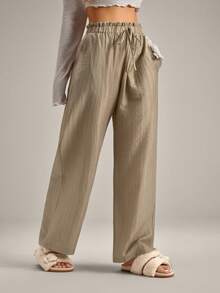 Women's Solid Color Ruffle Waist Tie Casual Pants - Apricot - View 4