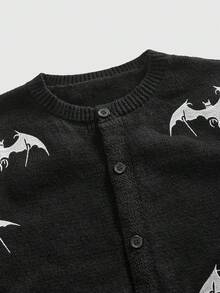 ROMWE MEN Anime Men's Dark Bat Embroidery Cardigan - Black - View 3