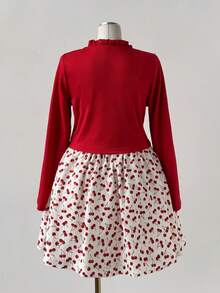 Sweetra 大码女装两件套：樱桃印花连衣裙，复古优雅设计，搭配时尚荷叶边领长袖外套，适合日常穿着、返校季、春季、夏季、秋季、假期、热带风情、优雅、度假、可爱、派对、飘逸、下午茶、早午餐等多种场合，散发优雅的女性魅力。 - 彩色 - 查看 2