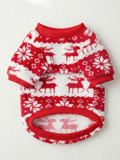 PETSIN 1 Pc Pet Sweatshirt With Christmas Deer & Snowflake Pattern, Flannel