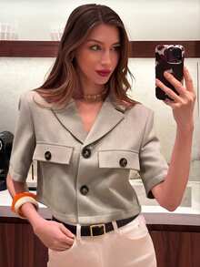 Chiquease Damen Modisches elegantes und einfaches tägliches Arbeitskleidung Shirt für den Sommer - Khaki - Übersicht 3