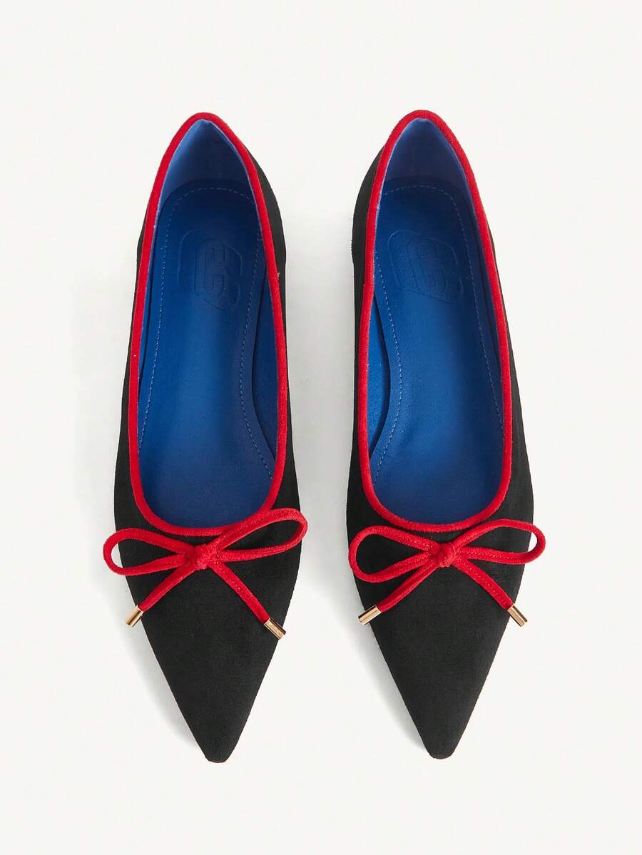 CUCCOO CHICEST Giày bệt đi làm thời trang và thanh lịch dành cho nữ có trang trí nơ mũi nhọn - màu đen - Xem 1