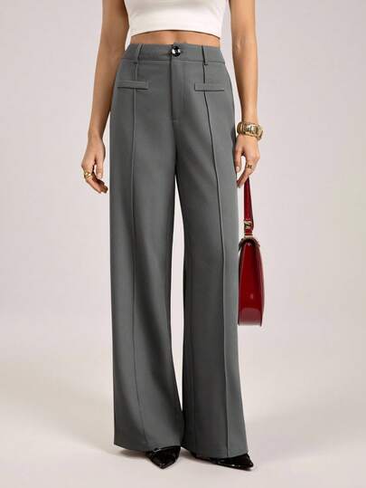 SHEIN Tall 优雅纯色女士西装直筒裤