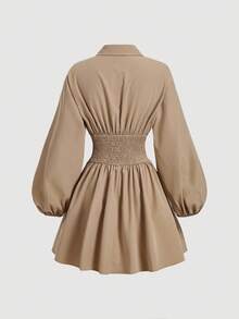 SHEIN MOD Váy sơ mi kaki dài tay ôm sát cho nữ, tay bồng, áo sơ mi nữ cỡ lớn, áo sơ mi nữ cài nút, váy sơ mi - Màu Khaki - Xem 2