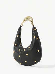 Maija Damska torba na ramię, torba typu hobo, uchwyt metalowy, PU, modna, elegancka, prosta, spersonalizowana, uniwersalna, nity, do pracy, do biura, na randkę, na co dzień, na zakupy, na popołudniową herbatę