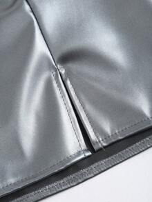 Sweetra 性感低腰时尚PU皮革开衩迷你裙，女士春夏款 - 深灰色 - 查看 4