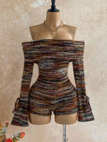 Soleia Women's All-Over Print Off Shoulder Fitted Stylish Vacation Long Sleeve Jumpsuit