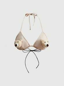 ROMWE Kawaii Y2K Sexy Teddy Bear Plush Bikini Top For Women - Brown - View 1