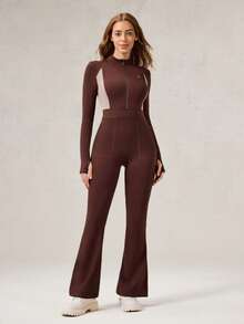 OutZeal 女士冬季保暖户外连体衣，圣诞节服装，滑雪日常穿着，速干柔软拉绒内衬，前拉链带口袋 - 棕色 - 查看 9