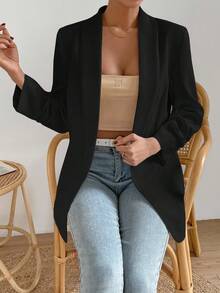 Aveloria Solid Open Front Shawl Collar Blazer  - Black - View 3