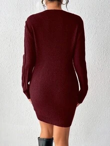 EMERY ROSE Women's Twist Knit Sweater Dress For New Year Clothes - Burgundy - View 2