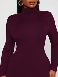 Radiana Vestido Básico Diário Elegante e Sexy para Mulheres Plus Size, Gola Alta, Modelagem Justa, Adequado para Uso Diário e Apresentações de Música Country - Vinho - Visão 9