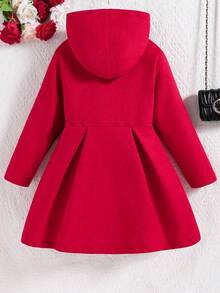 Sparklyn Girls' Red Ruffled Long Sleeve Casual Hooded Single-Breasted Overcoat