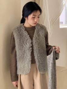 DAZY Tween Girls' Solid Color Casual Loose Faux Fur Vest, Autumn/Winter - Grey - View 2