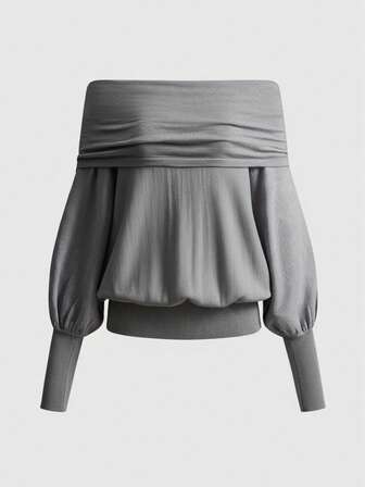 Jersey holgado de manga larga con hombros descubiertos, de unicolor, versátil y casual, estilo Y2K para mujer