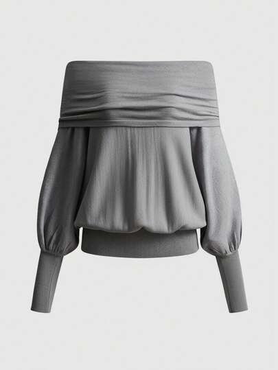 ROMWE Jersey holgado de manga larga con hombros descubiertos, de unicolor, versátil y casual, estilo Y2K para mujer