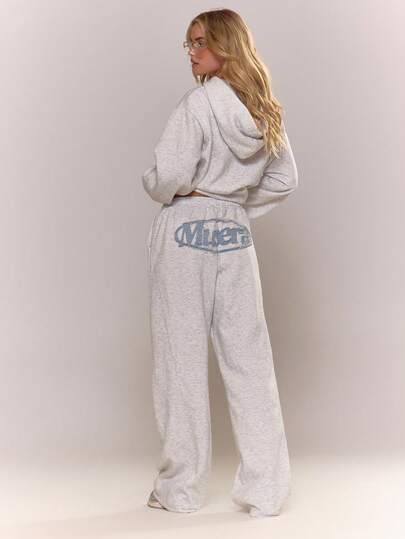 MUSERA Distressed Back Logo Wide Leg Elasticated Joggers Loungewear Cosy Everyday Fall Autum   Y2k Spring Sweatpants