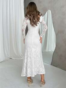 Jemour 女士优雅蕾丝褶饰连衣裙 - 白色 - 查看 2
