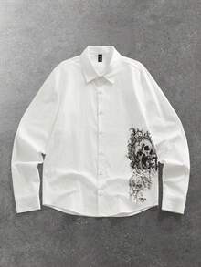 ROMWE MEN Goth Chemise col blanc crâne sombre punk pour homme - Blanc - Voir 1