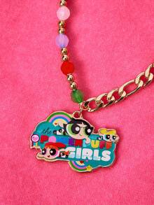 THE POWERPUFF GIRLS X SHEIN 1 pieza Collar casual con diseño de flor, burbujas y botón de oro, con apariencia de lujo y alta gama, adecuado para varias fiestas, conciertos y festivales