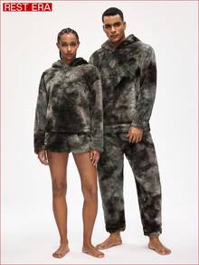 Rest Era Men's Tie-Dye Long Sleeve Hooded Top And Pants Loungewear Set, Fluffy Winter Clothes - Multicolor - View 1