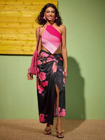 Felipe Marques Floral Print Casual Elegant Dignified Sexy Women's Bodycon Pencil Skirt, Suitable For Daily Wear, Travel, Holiday, Date, Party, Christmas, Autumn/Winter