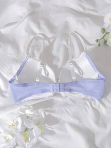 DelicateAllure 撞色蕾丝拼接钢圈加厚蝴蝶结装饰女士文胸 - 淡紫色 - 查看 2
