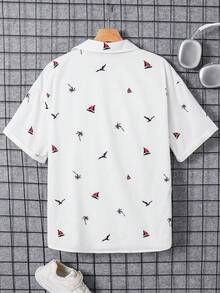 SHEIN Áo sơ mi ngắn tay màu trắng dành cho nam thiếu niên, in hình cây cọ nhiệt đới, thuyền và chấm bi, kiểu dáng giản dị, thoải mái, đa năng, phù hợp mặc hàng ngày, đi học, du lịch, lễ hội âm nhạc, tiệc tùng, kỳ nghỉ hè ở bãi biển. Áo sơ mi mùa hè, áo sơ mi in họa tiết nhiệt đới, áo sơ mi đi biển, áo sơ mi nam thường ngày. - trắng - Xem 9