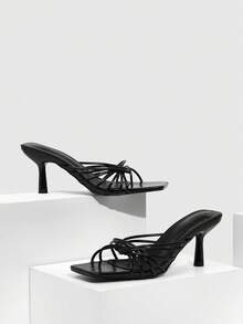 CUCCOO SZL Women's Fashion Versatile Commuter Twist Heeled Sandals - Black - View 1