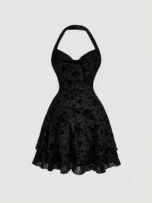 SHEIN MOD 黑色复古露背连衣裙，适合女士，秋冬服装，秋季女装，女士锐舞节服装，女巫风格服装，音乐会女装，演出服 - 黑色 - 查看 2