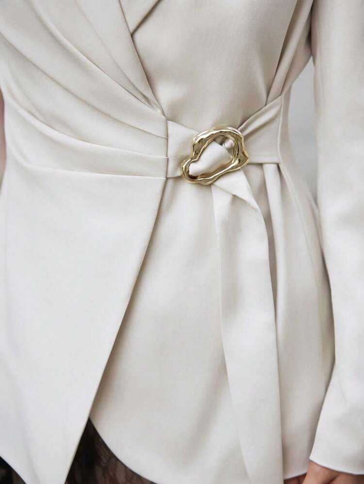 Women's Lapel Collar Long Sleeve Minimalist Coat, Office Wear, Independence Day, Teacher's, Holiday Attire, Christmas, Valentine's Day, Wedding, Holiday Attire, Casual, Elegant, Urban Chic, Fashionable Elegant Commuter Solid Color Wrap Coat, Fashionable